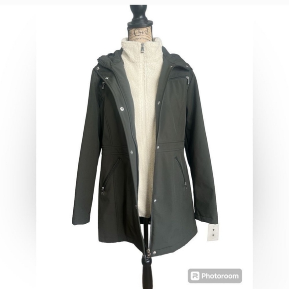 Lauren Ralph Lauren black label soft shell hooded green coat size medium  preppy - Picture 2 of 12